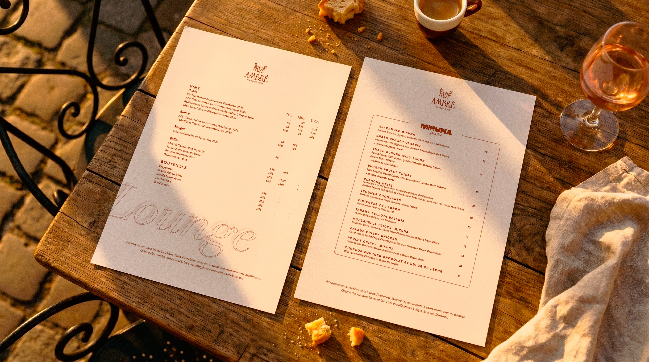 Menu lounge Ambré